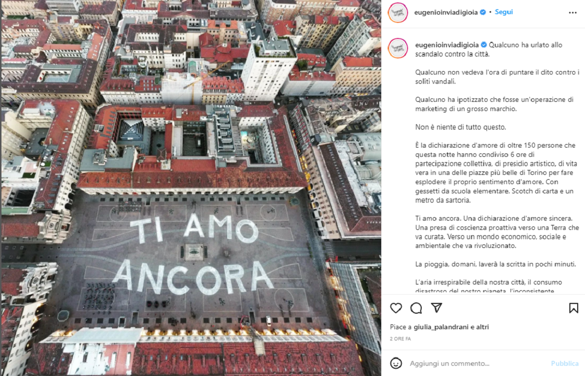 Ti amo ancora, piazza San Carlo: cosa significa la scritta a Torino