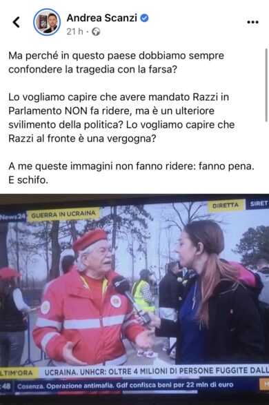 Ucraina, Andrea Scanzi attacca Antonio Razzi: “Lui al fronte è una vergogna”