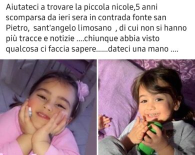 Molise, ritrovata viva Nicole: la bimba di 5 anni scomparsa sta bene