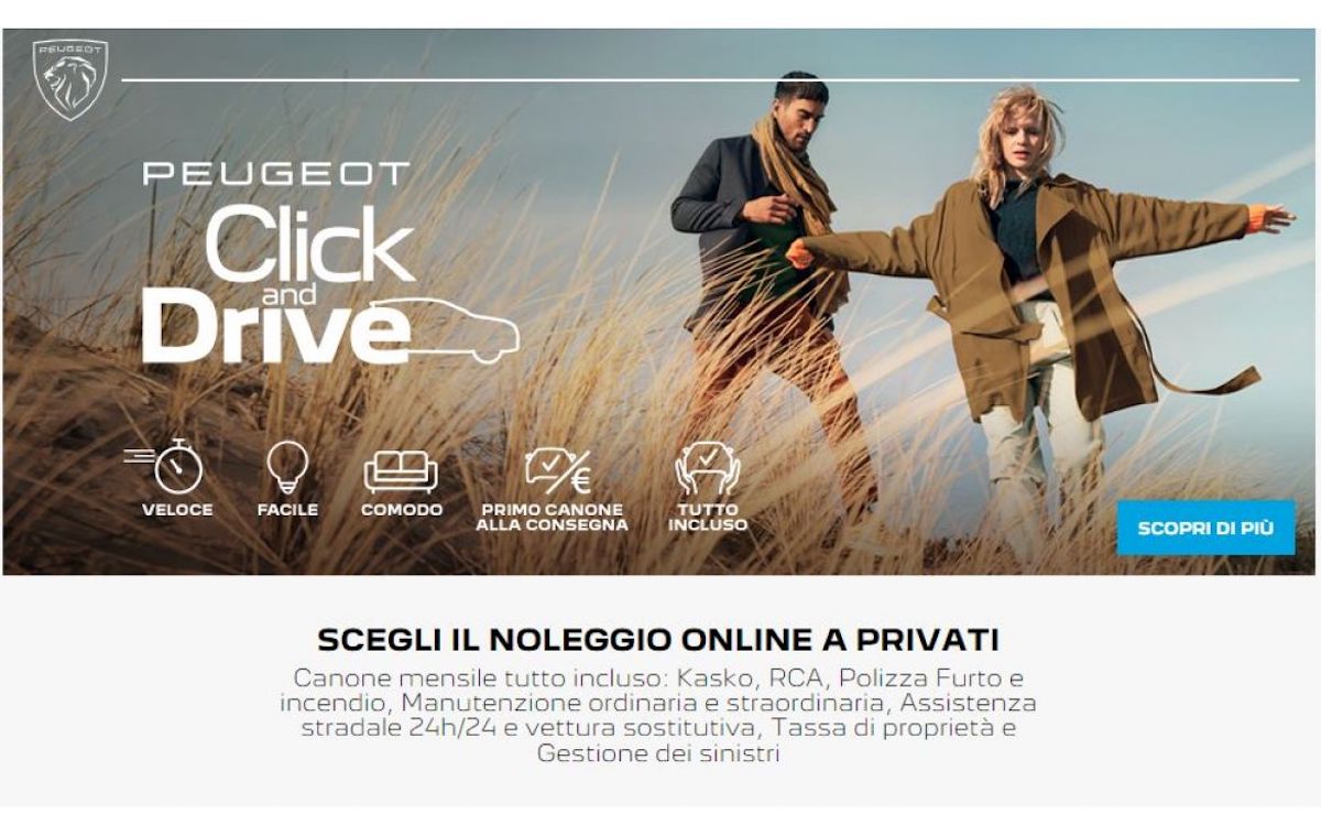 Nasce “Peugeot click and drive” il noleggio per i clienti privati Nasce “Peugeot click and drive” il noleggio per i clienti privati