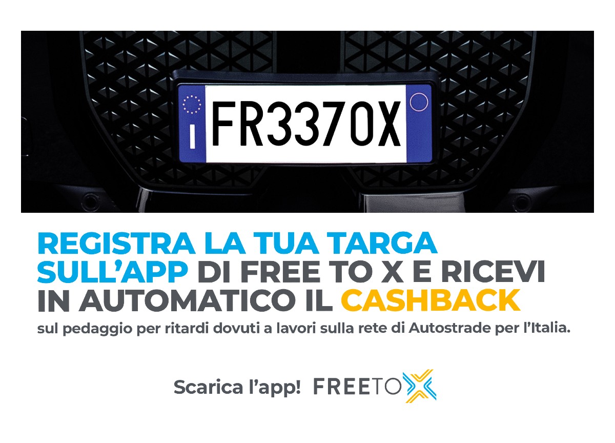 ASPI, al via spot di Free To X sul servizio “Cashback con targa” ASPI, al via spot di Free To X sul servizio “Cashback con targa”