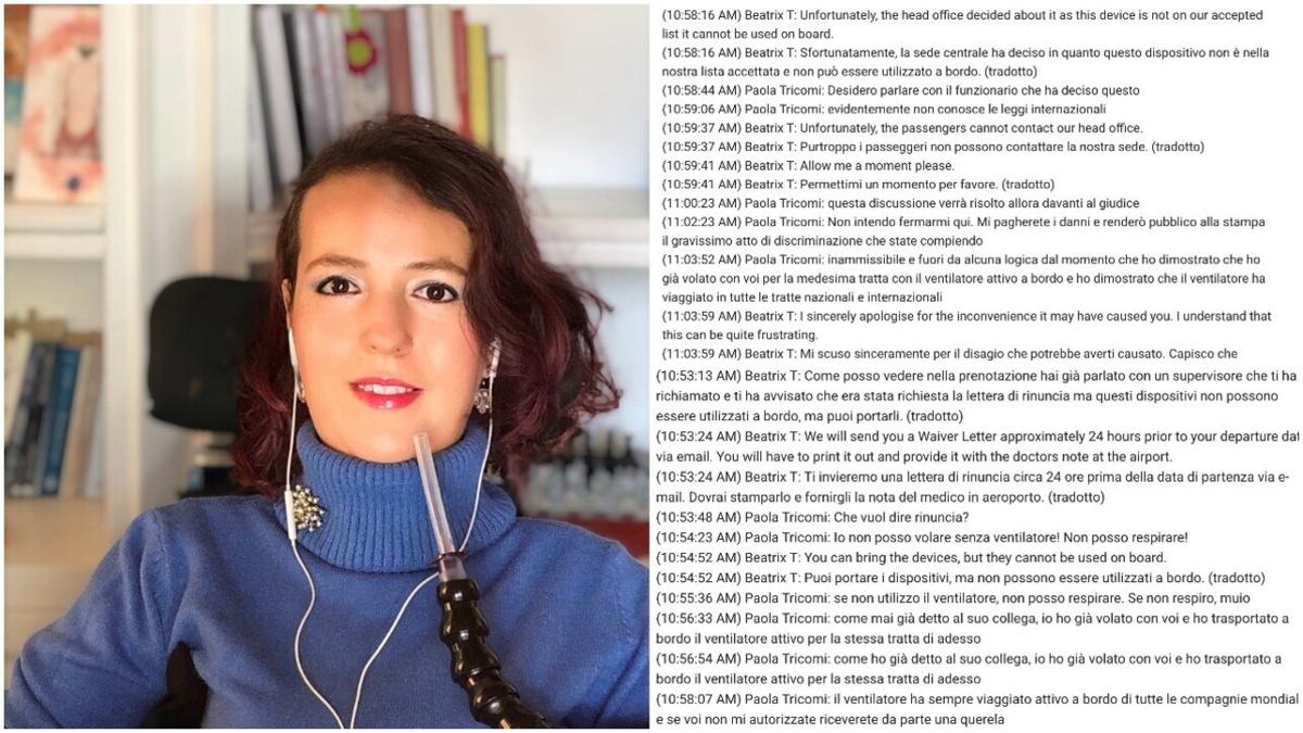 Vive attaccata a un respiratore e Ryanair le impedisce di volare Vive attaccata a un respiratore e Ryanair le impedisce di volare
