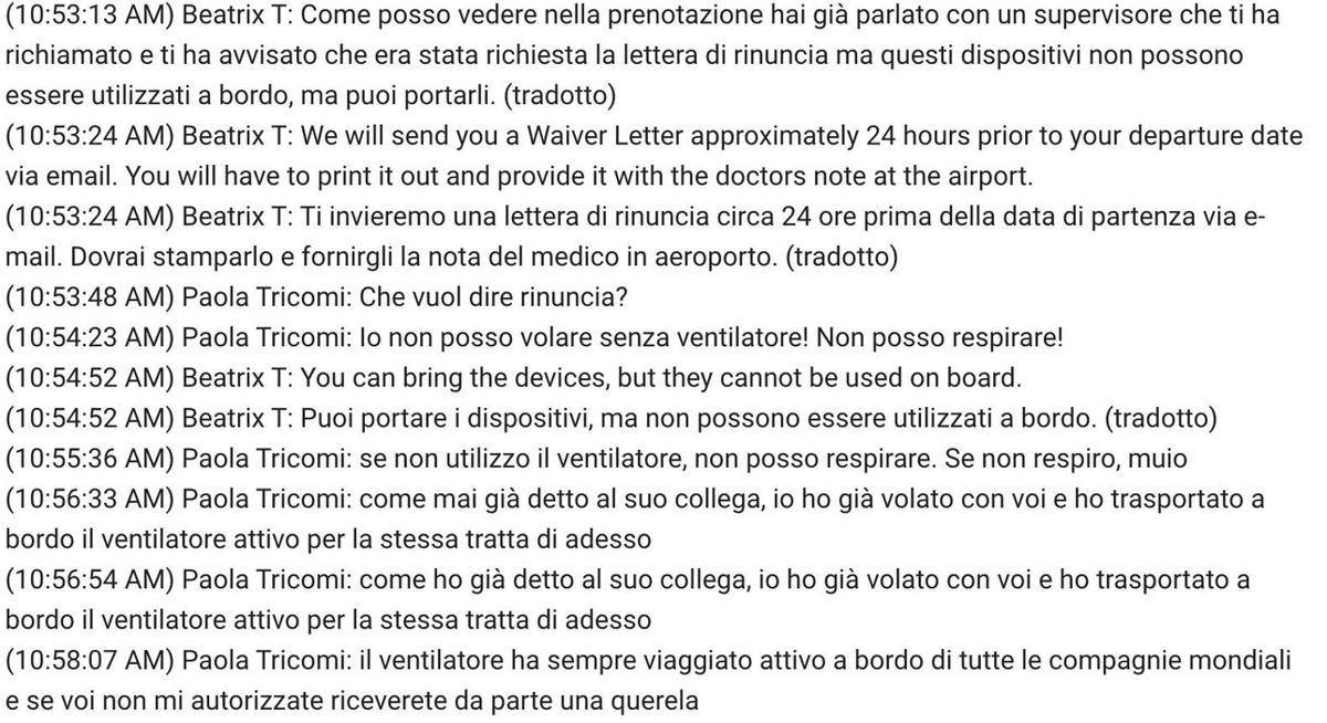 Vive attaccata a un respiratore e Ryanair le impedisce di volare Vive attaccata a un respiratore e Ryanair le impedisce di volare