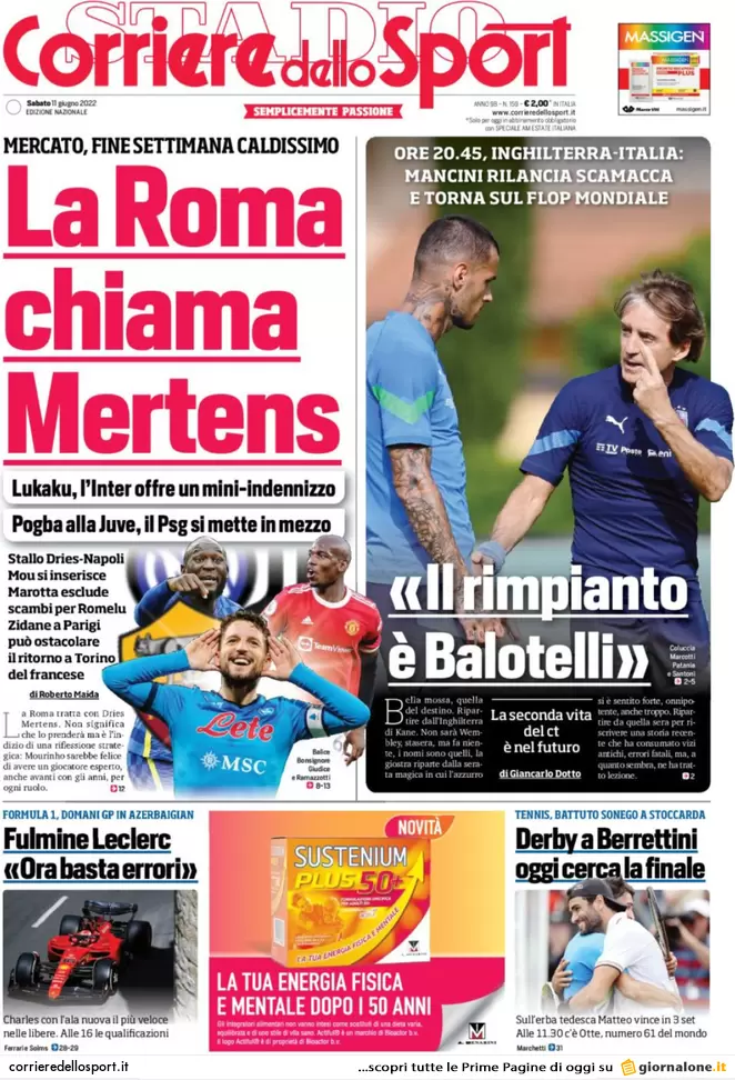 Prime pagine quotidiani sportivi 11 giugno 2022: l’Inter in pressing su Lukaku