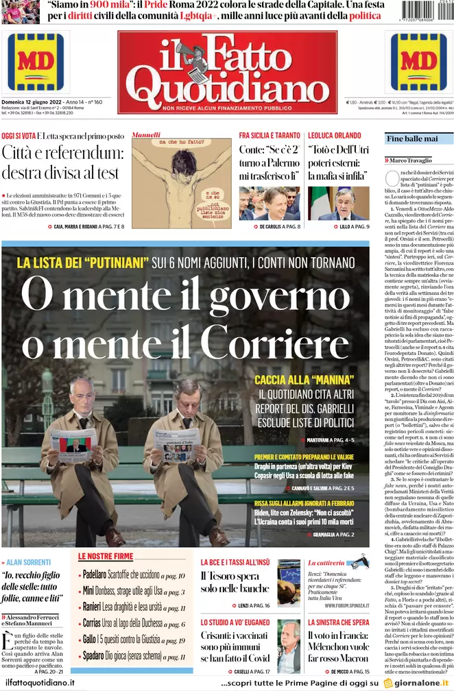 Prime pagine quotidiani 12 giugno 2022: referendum, Salvini, scudo anticrisi