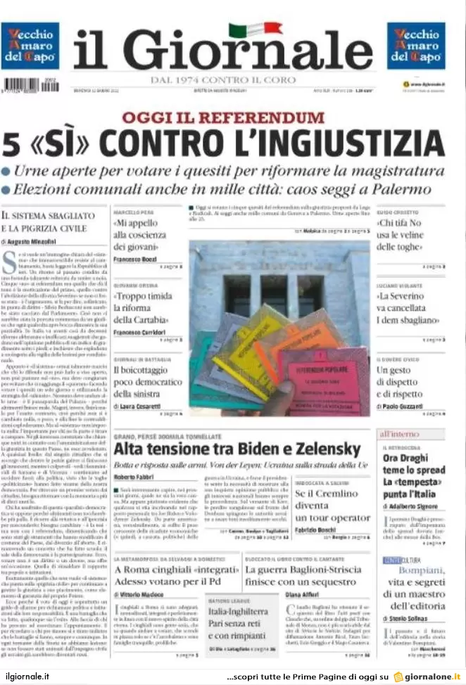 Prime pagine quotidiani 12 giugno 2022: referendum, Salvini, scudo anticrisi