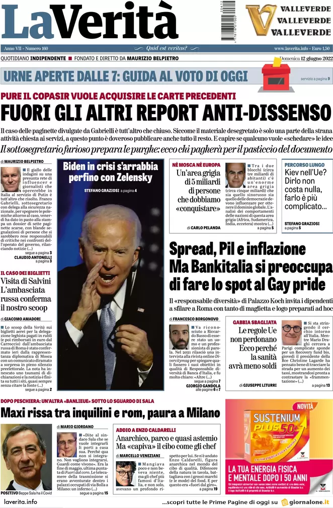 Prime pagine quotidiani 12 giugno 2022: referendum, Salvini, scudo anticrisi