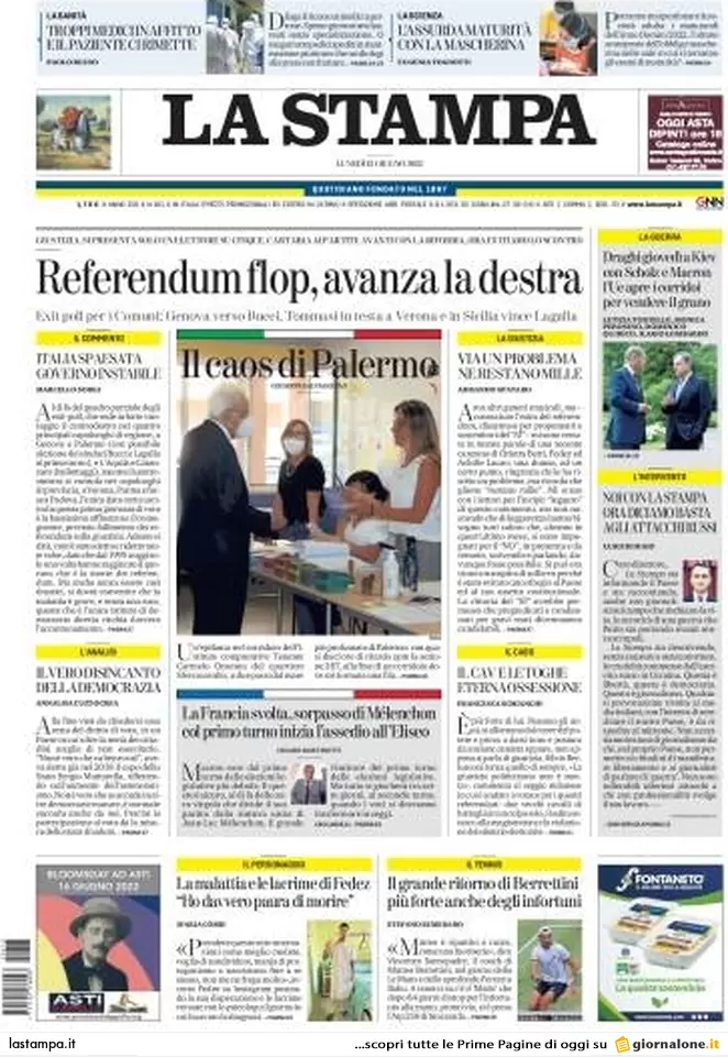 Prime pagine quotidiani 13 giugno 2022: referendum flop ed exit poll comunali Prime pagine quotidiani 13 giugno 2022: referendum flop ed exit poll comunali