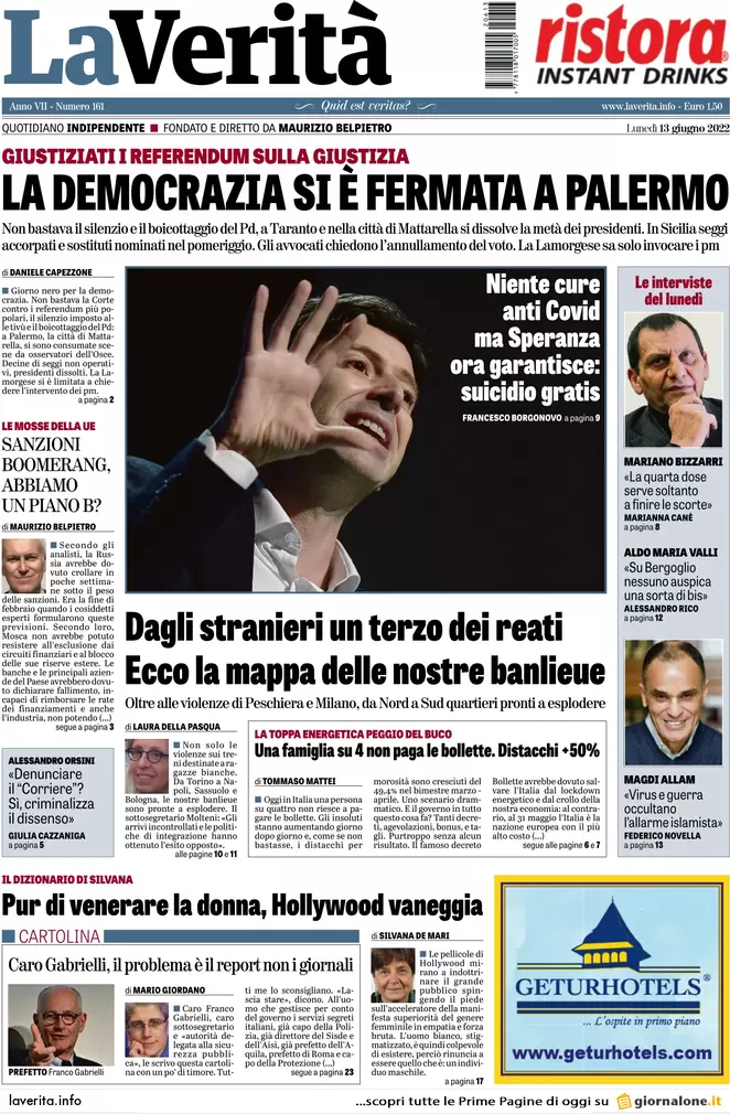 Prime pagine quotidiani 13 giugno 2022: referendum flop ed exit poll comunali Prime pagine quotidiani 13 giugno 2022: referendum flop ed exit poll comunali