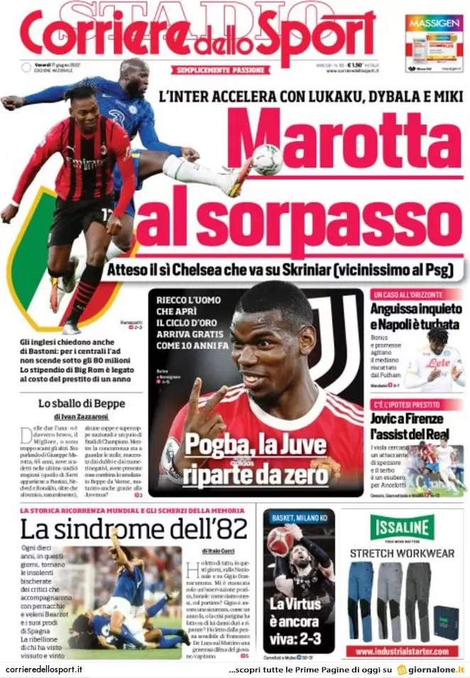 Prime pagine quotidiani sportivi 17 giugno 2022: il giorno di Lukaku all’Inter