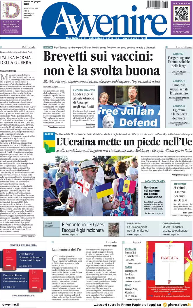 Prime pagine quotidiani 18 giugno 2022: Putin fa tremare Biden, bivio M5s