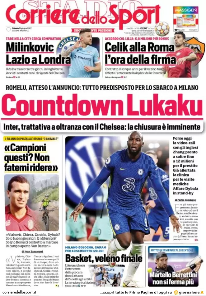 Prime pagine quotidiani sportivi 18 giugno 2022: assalto del Psg su Skriniar