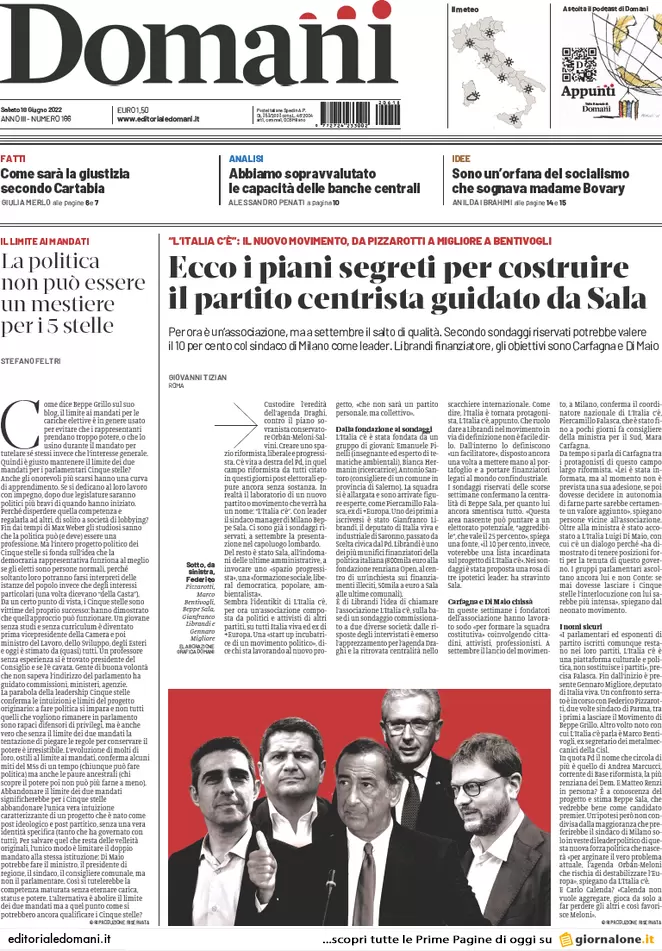 Prime pagine quotidiani 18 giugno 2022: Putin fa tremare Biden, bivio M5s