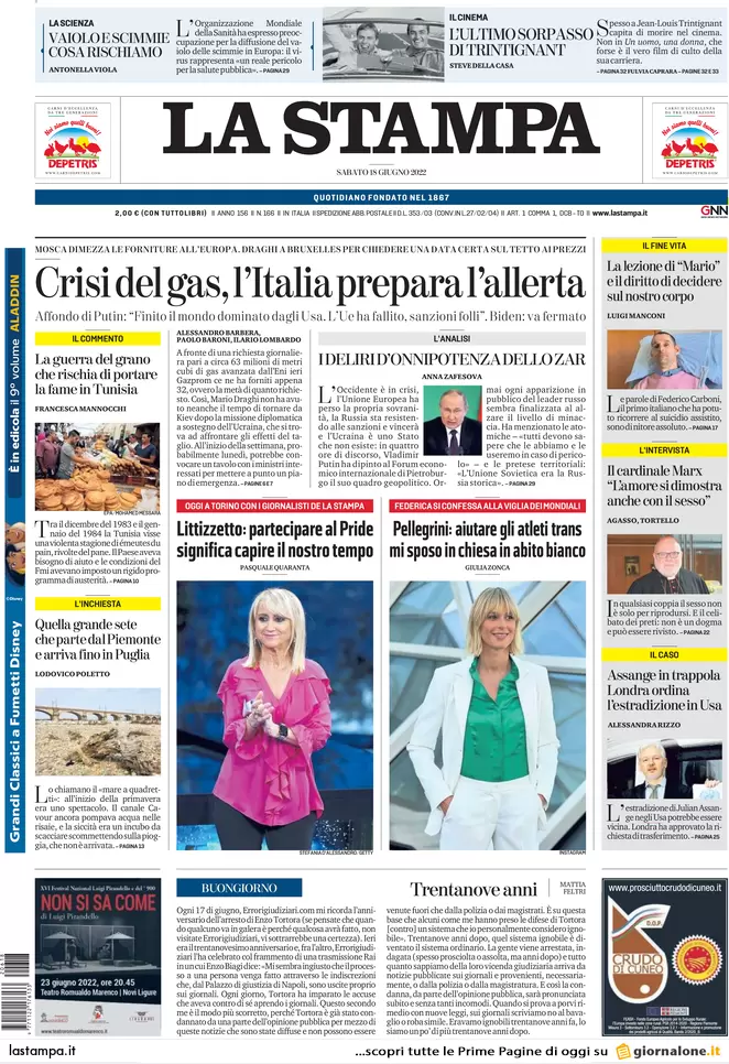 Prime pagine quotidiani 18 giugno 2022: Putin fa tremare Biden, bivio M5s