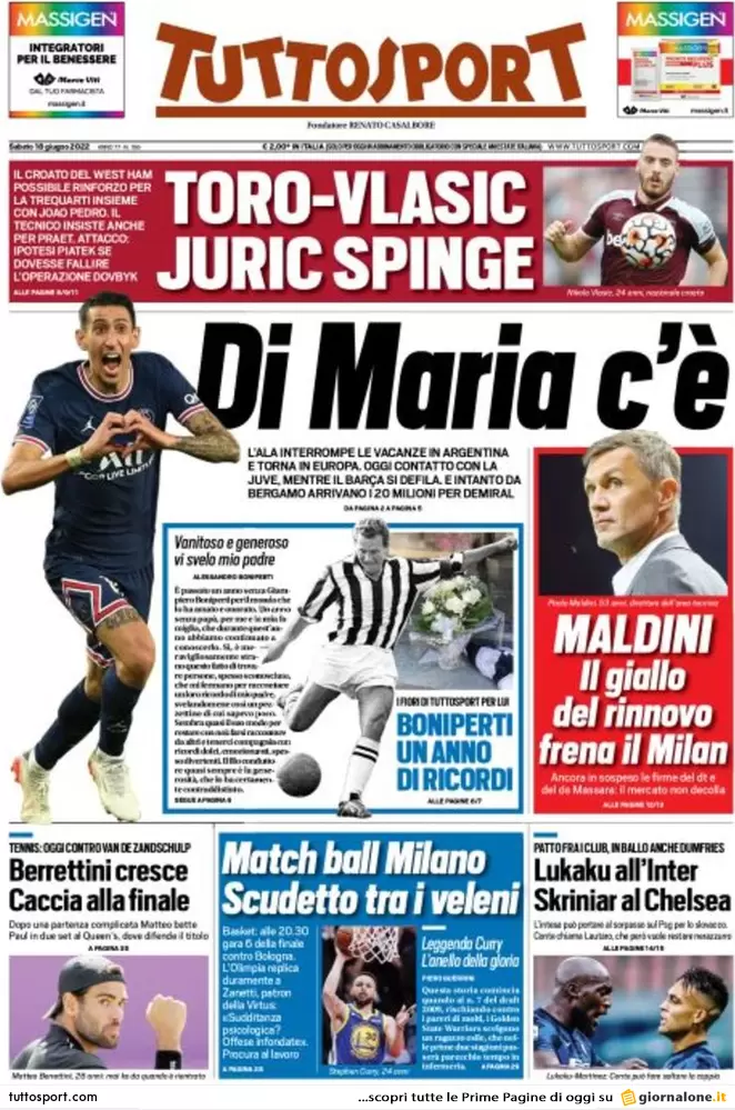 Prime pagine quotidiani sportivi 18 giugno 2022: assalto del Psg su Skriniar