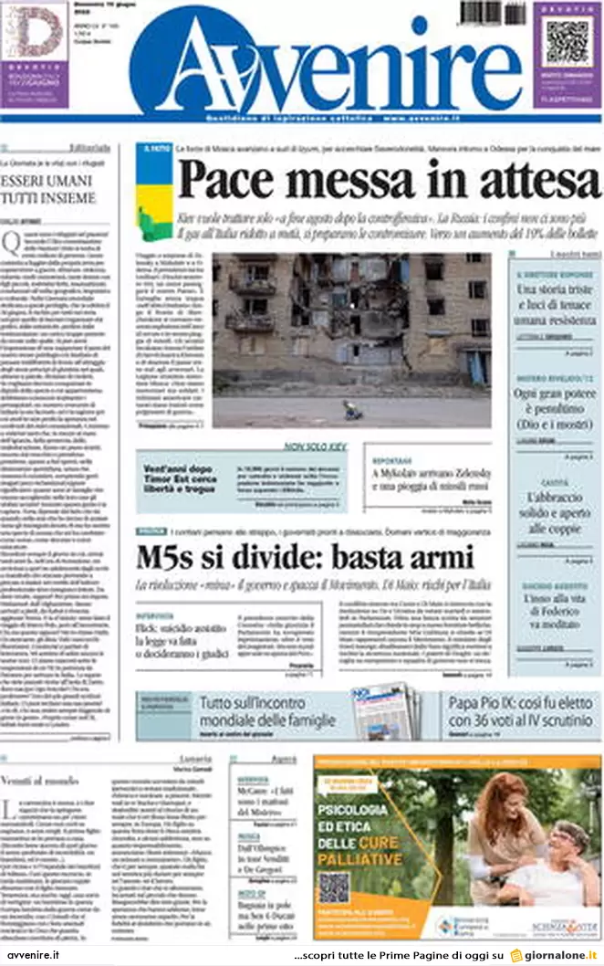 Prime pagine quotidiani 19 giugno 2022: razionamento gas e scissione nel M5s