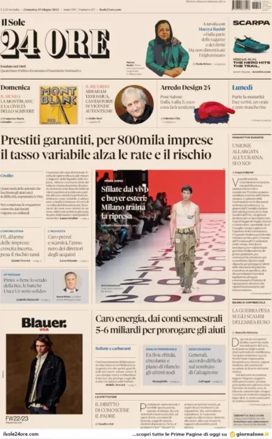 Prime pagine quotidiani economici 19 giugno 2022: tasso variabile, che rischio