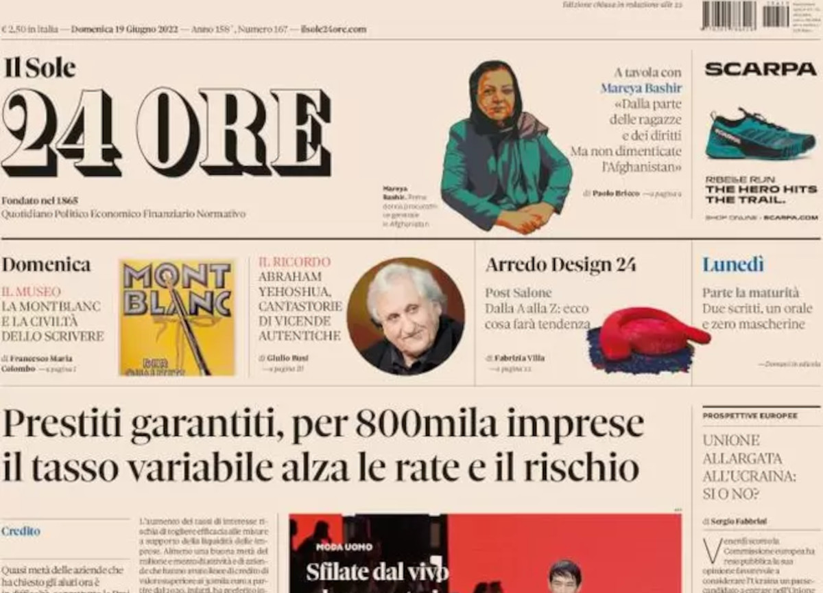 Prime pagine quotidiani economici 19 giugno 2022: tasso variabile, che rischio