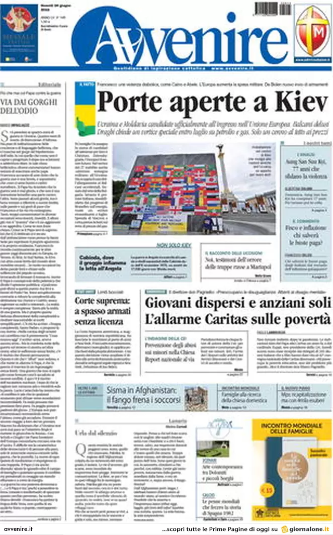 Prime pagine quotidiani 24 giugno 2022: la Ue accoglie l’Ucraina e la siccità Prime pagine quotidiani 24 giugno 2022: la Ue accoglie l’Ucraina e la siccità