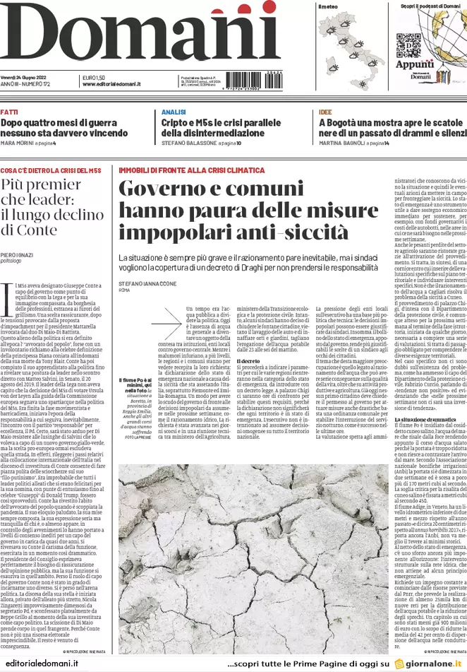 Prime pagine quotidiani 24 giugno 2022: la Ue accoglie l’Ucraina e la siccità Prime pagine quotidiani 24 giugno 2022: la Ue accoglie l’Ucraina e la siccità