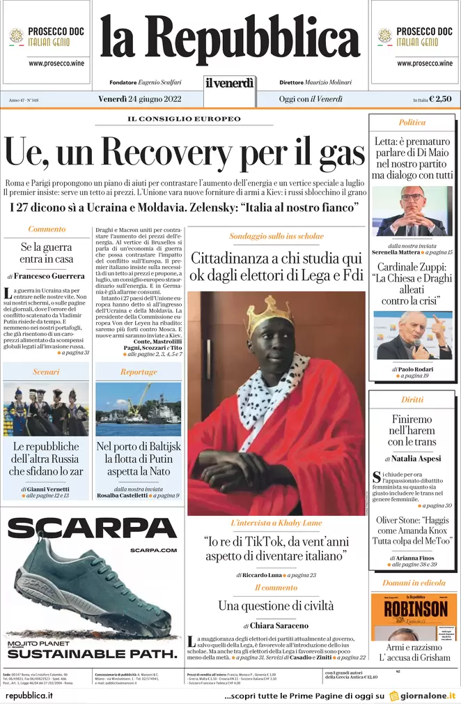 Prime pagine quotidiani 24 giugno 2022: la Ue accoglie l’Ucraina e la siccità Prime pagine quotidiani 24 giugno 2022: la Ue accoglie l’Ucraina e la siccità