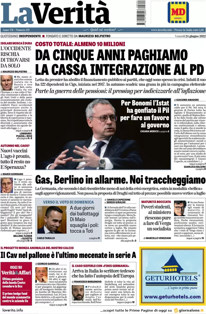 Prime pagine quotidiani 24 giugno 2022: la Ue accoglie l’Ucraina e la siccità Prime pagine quotidiani 24 giugno 2022: la Ue accoglie l’Ucraina e la siccità