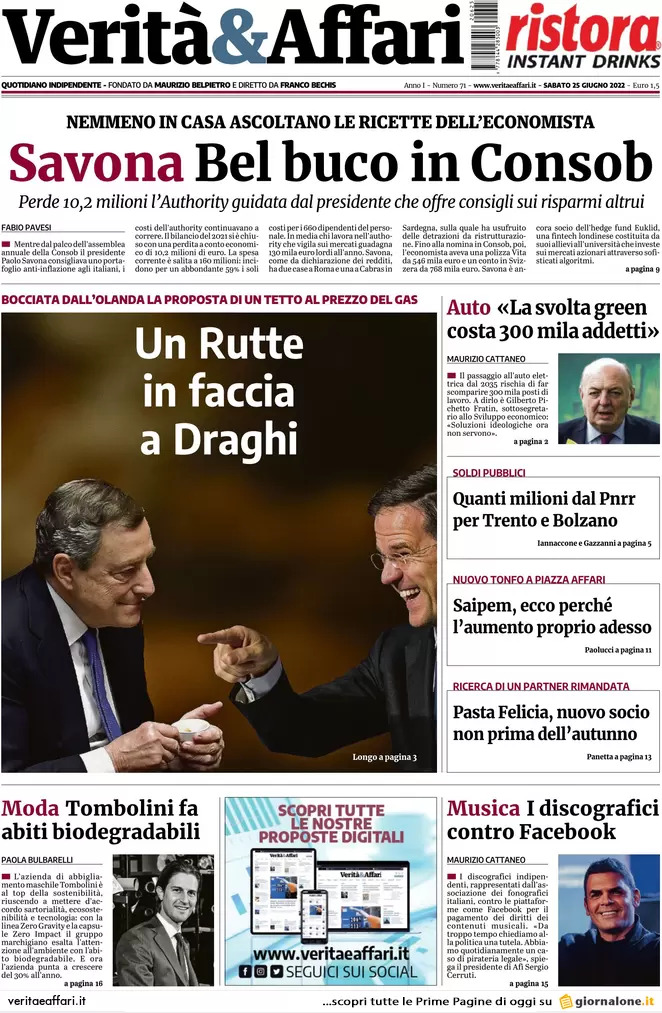 Prime pagine quotidiani economici 25 giugno 2022: allarme recessione negli Usa