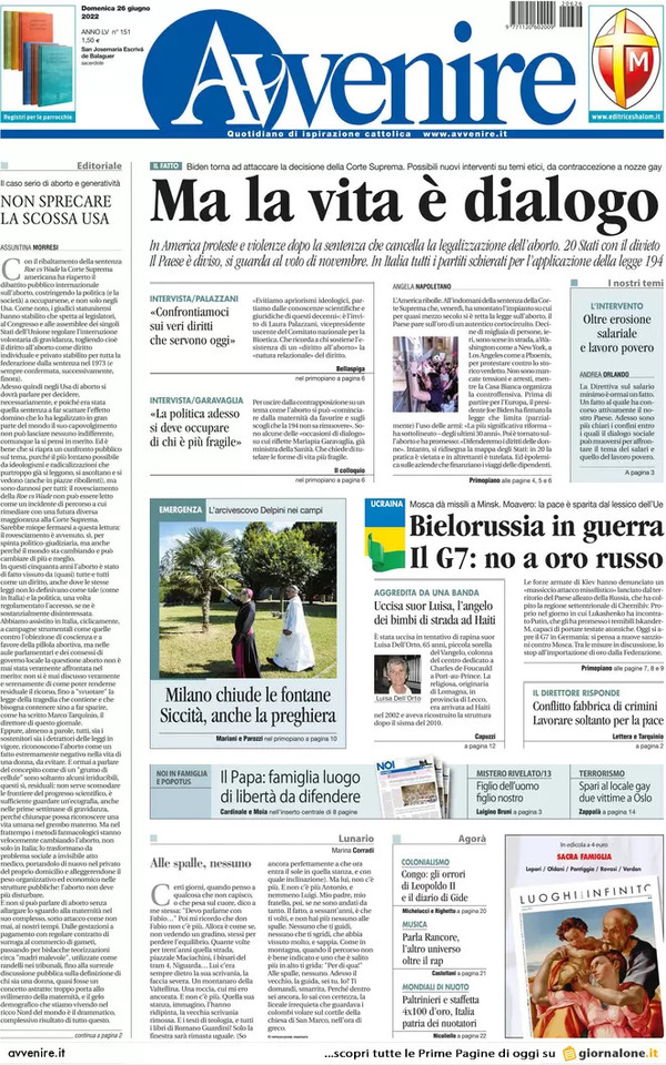 Prime pagine quotidiani 26 giugno 2022: Le sfide in 13 capoluoghi