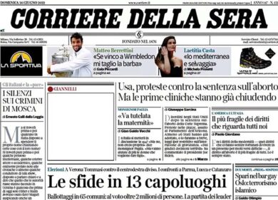 Prime pagine quotidiani 26 giugno 2022: Le sfide in 13 capoluoghi
