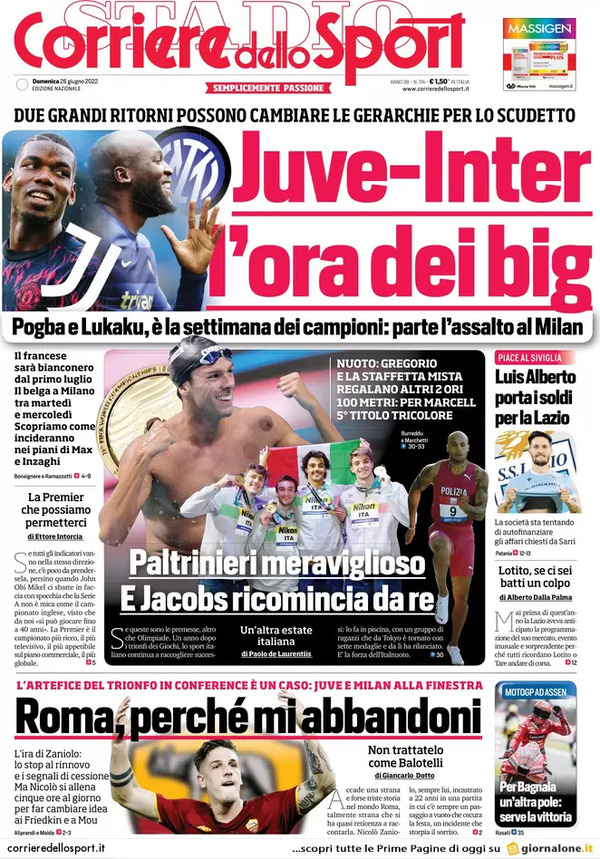 Prime pagine dei giornali sportivi del 26 giugno 2022: Asensio un regalo per Maldini