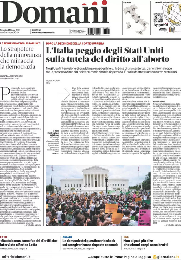 Prime pagine quotidiani 26 giugno 2022: Le sfide in 13 capoluoghi
