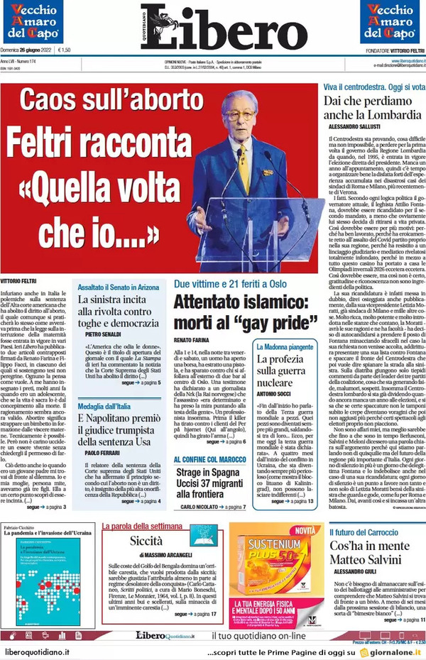 Prime pagine quotidiani 26 giugno 2022: Le sfide in 13 capoluoghi
