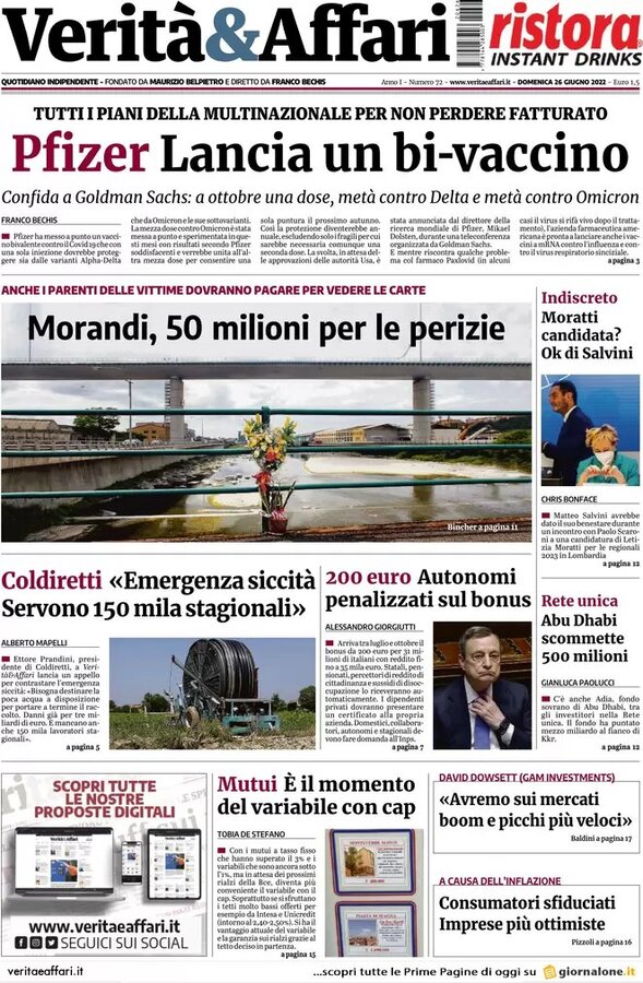 Prime pagine quotidiani economici 26 giugno 2022: Cuneo Fiscale, tutti d’accordo sul taglio