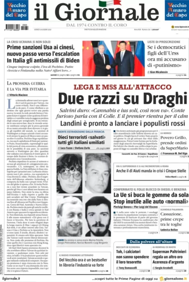 Prime pagine giornali 30 giugno 2022: Lega e M5s valutano l’uscita dal governo
