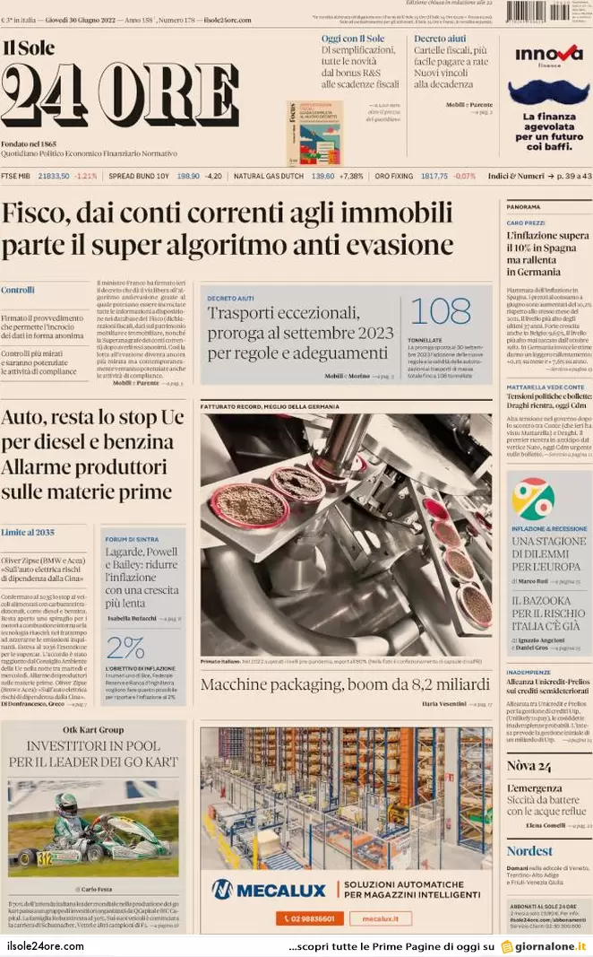 Prime pagine giornali 30 giugno 2022: Lega e M5s valutano l’uscita dal governo