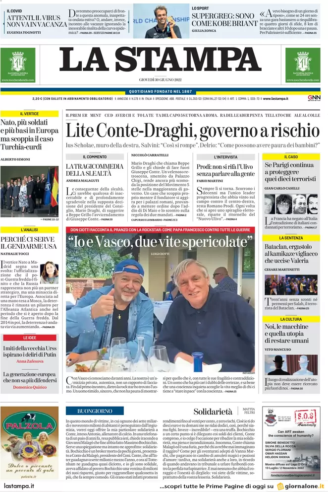Prime pagine giornali 30 giugno 2022: Lega e M5s valutano l’uscita dal governo