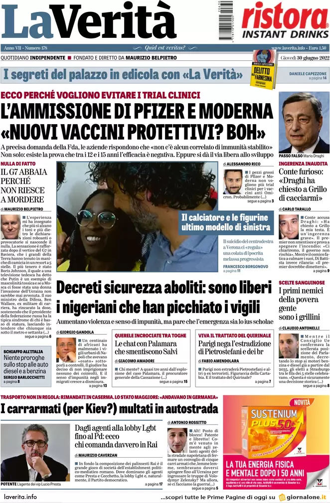 Prime pagine giornali 30 giugno 2022: Lega e M5s valutano l’uscita dal governo