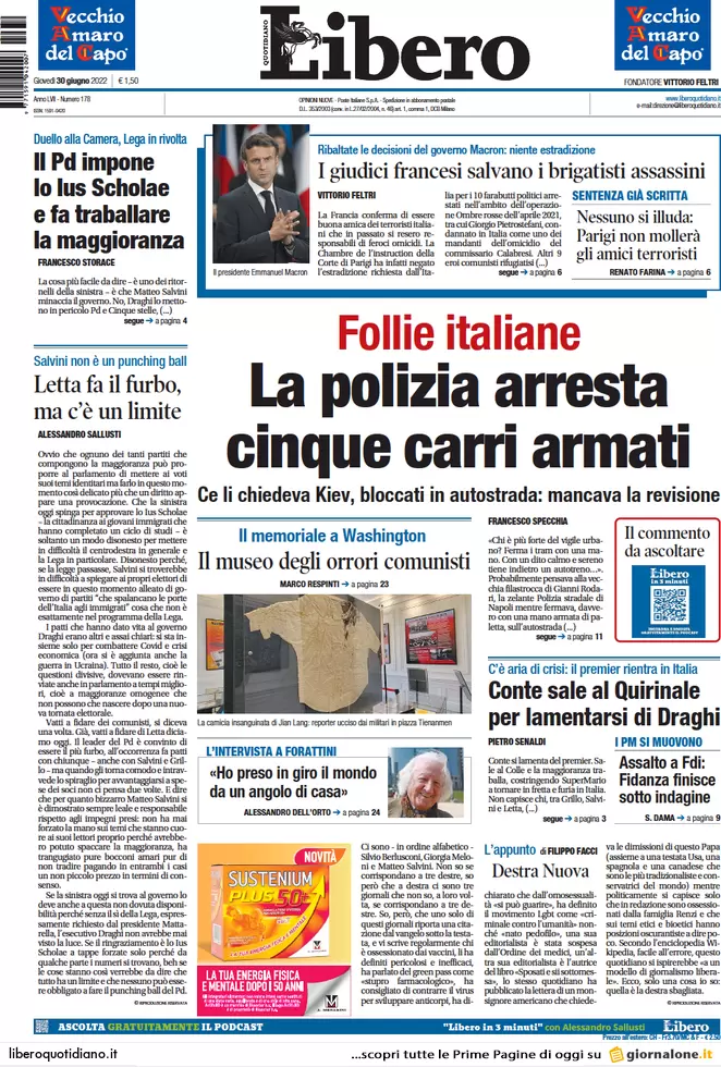 Prime pagine giornali 30 giugno 2022: Lega e M5s valutano l’uscita dal governo