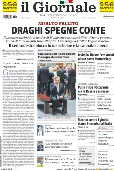 Prime pagine giornali 1 luglio 2022: Draghi non va avanti senza il M5s