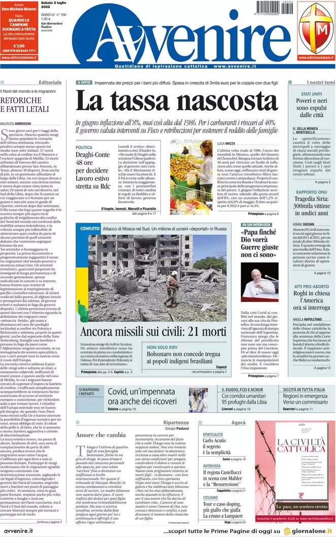 Prime pagine giornali 2 luglio 2022: la folle corsa dell’inflazione