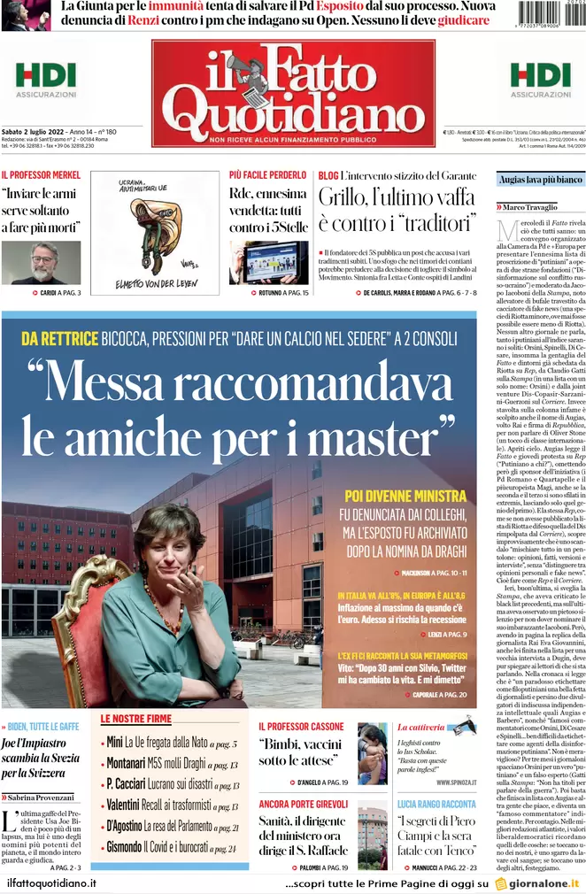 Prime pagine giornali 2 luglio 2022: la folle corsa dell’inflazione