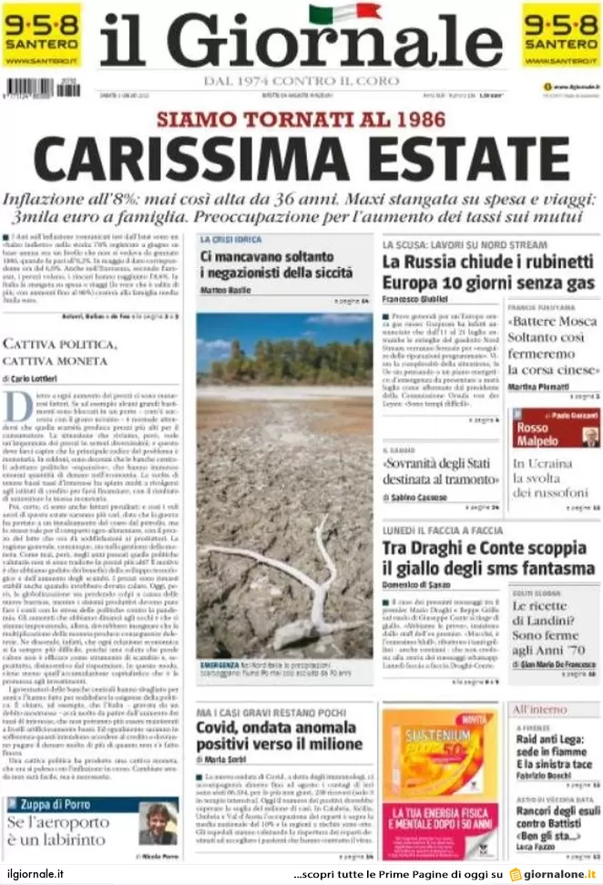 Prime pagine giornali 2 luglio 2022: la folle corsa dell’inflazione