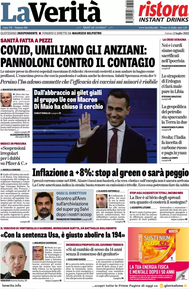 Prime pagine giornali 2 luglio 2022: la folle corsa dell’inflazione