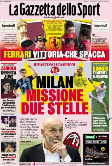 Prime pagine giornali sportivi del 4 luglio: Romagnoli ha scelto la Lazio