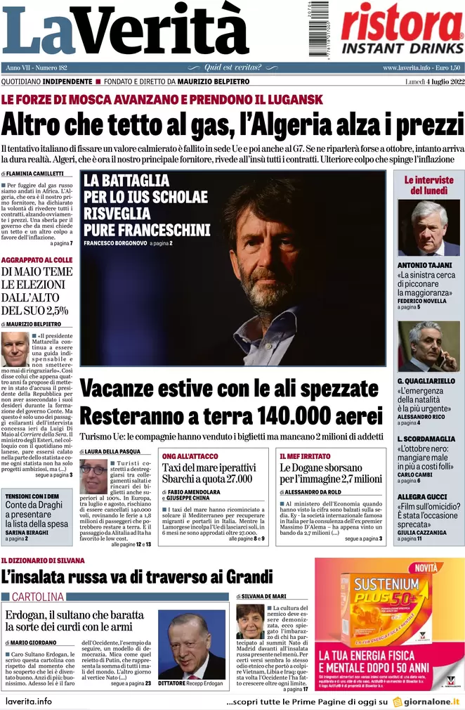 Prime pagine giornali 4 luglio 2022: tragedia in Marmolada, morti e dispersi