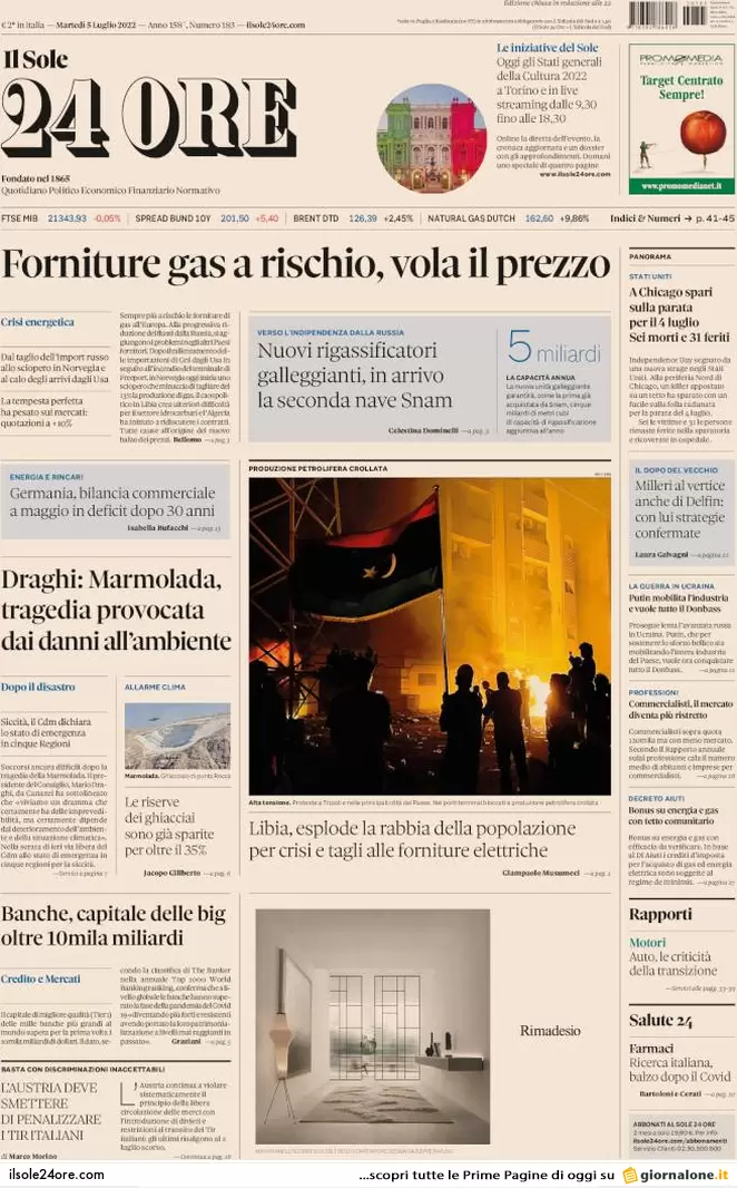 Prime pagine giornali 5 luglio 2022: pace Conte-Draghi in cambio del Reddito