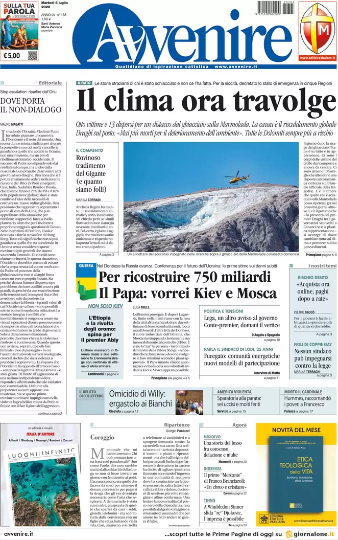 Prime pagine giornali 5 luglio 2022: pace Conte-Draghi in cambio del Reddito