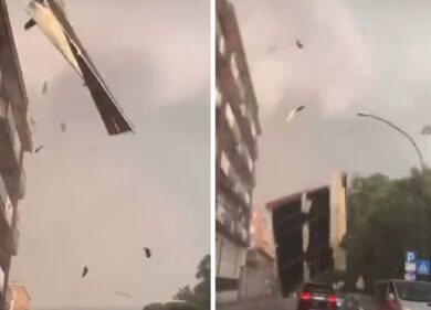 Maltempo a Cremona, tetto divelto finisce contro un’auto in corsa. VIDEO
