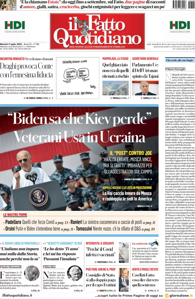 Prime pagine giornali 5 luglio 2022: pace Conte-Draghi in cambio del Reddito