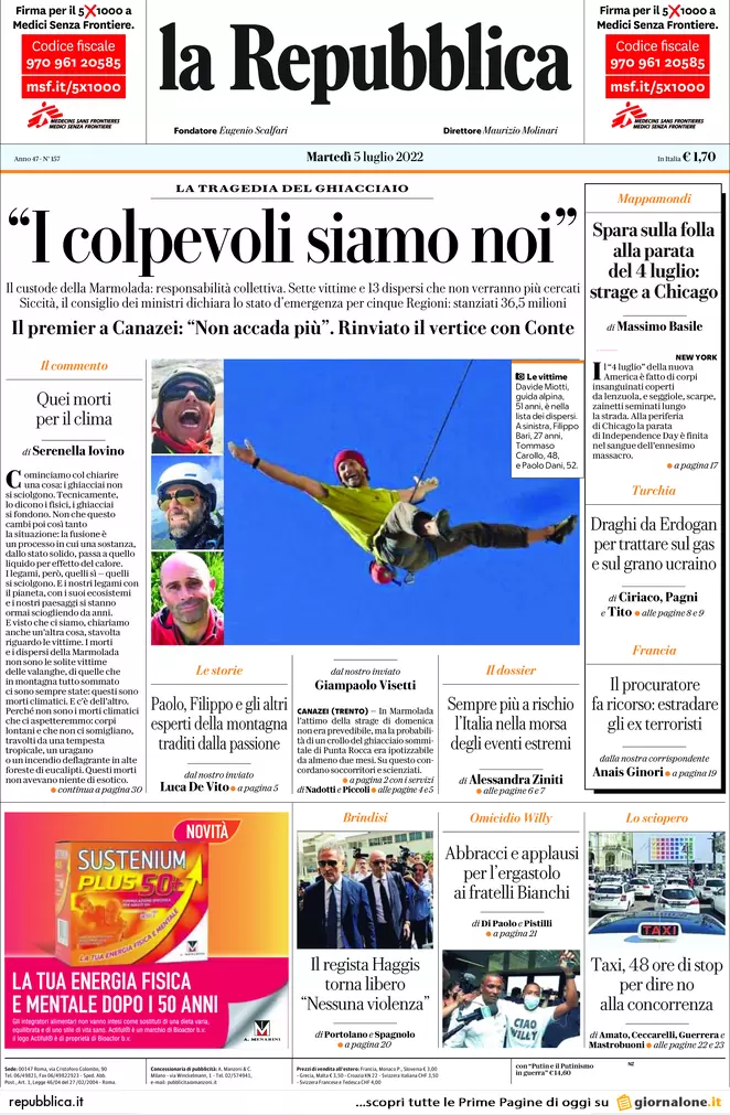 Prime pagine giornali 5 luglio 2022: pace Conte-Draghi in cambio del Reddito